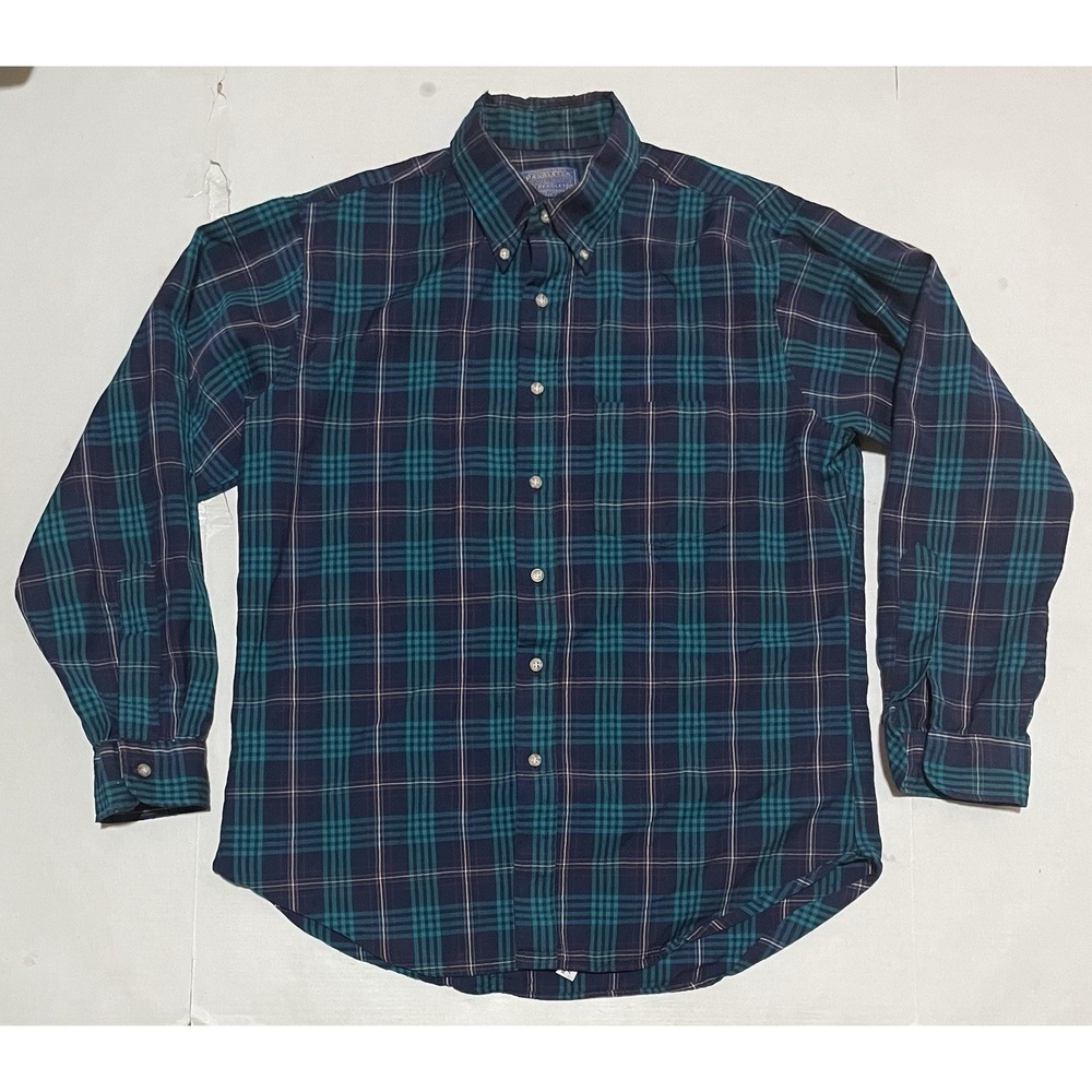 Pendleton Vintage Virgin Wool Shirt Mens Size Large Green Button Down Plaid USA